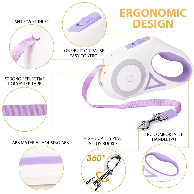 Automatic Retractable Dog Leash  Flashlight,