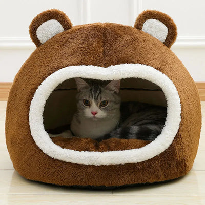 Funny Cat Bed Warm Pet House Soft Long Plush